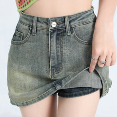 High-Waisted Vintage Denim Mini Skirt