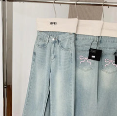 Ballet Embroidery Light Blue Wide-Leg Jeans