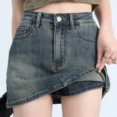 High-Waisted Vintage Denim Mini Skirt