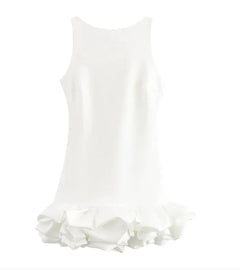 Fashion White Sleeveless Short Frill Dress