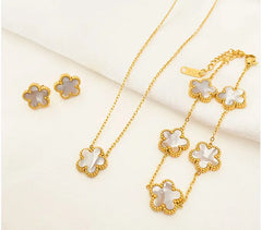 Five-leaf Flower Pendant Necklace Earring Bracelet Suit