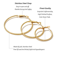 6 Pairs Stainless Steel gold silver Plated Hoop Earrings for Women, Hypoallergenic Hoops Women's Earrings Loop Earrings Set 6 Pairs Stainless Steel gold silver Plated Earrings