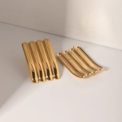 18K Gold Stainless Steel Striped Earrings