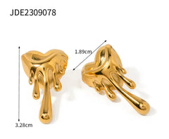 Waterproof Heart-Shaped Stainless Steel Stud Earrings – Gold-Plated Chime Jewelry for Women