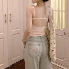 Ballet Embroidery Light Blue Wide-Leg Jeans